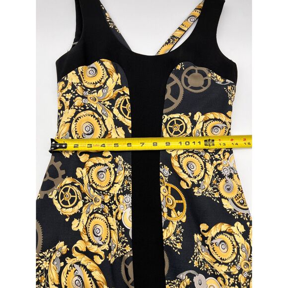 Black Mechanic Print Stretch Paneled Sheath Dress - Picture 5 of 9